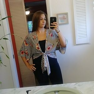 Floral Striped Wrap Top